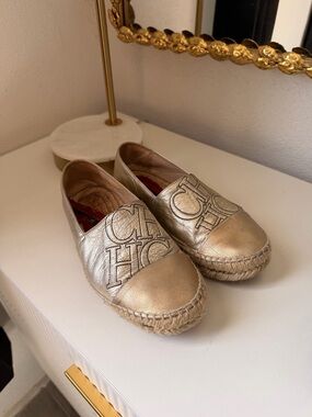 Carolina Herrera Gold Leather Espadrille Flats